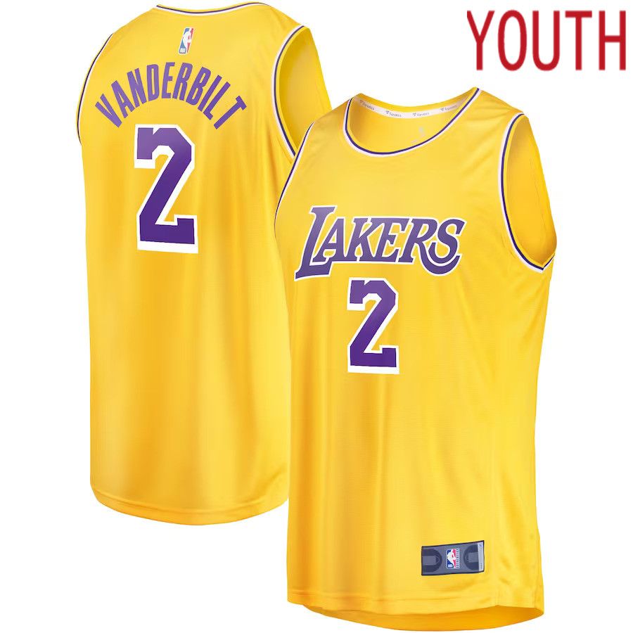 Youth Los Angeles Lakers #2 Jarred Vanderbilt Fanatics Branded Gold Fast Break Player NBA Jersey->customized nba jersey->Custom Jersey